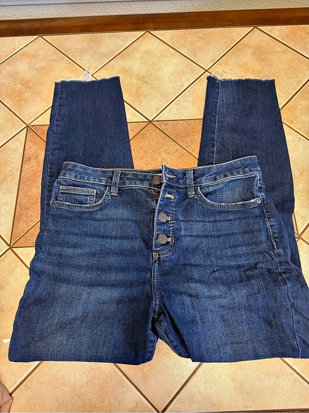 LC Lauren Conrad Button-Fly Skinny Jeans Blue Waist 12